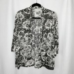 Sag Harbor Floral Open Cardigan Lghtwght Flowy Jacket Rose 3/4 Slve sz: Small